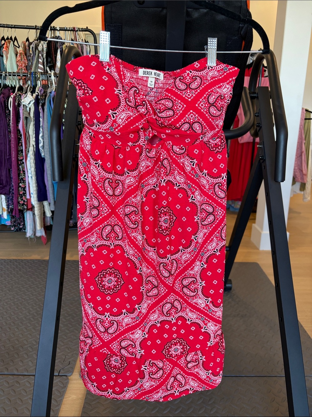 Derek Heart Red Bandana-Print Strapless Dress